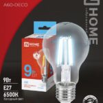 Лампа светодиодная LED-A60-deco 9Вт 230В Е27 6500К 1040Лм прозрачная IN HOME