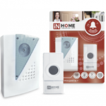 Звонок беспроводной ЗБ-7 32 мелодии 120м с кнопкой IP44 бело-серый IN HOME