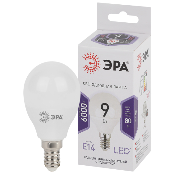 Купить оптом недорого Лампочка светодиодная ЭРА STD LED P45-9W-860-E14 E14 / Е14 9Вт шар холодный дневной свет
