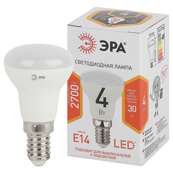 Купить оптом недорого Лампочка светодиодная ЭРА STD LED R39-4W-827-E14 Е14 / Е14 4Вт рефлектор теплый белый свeт