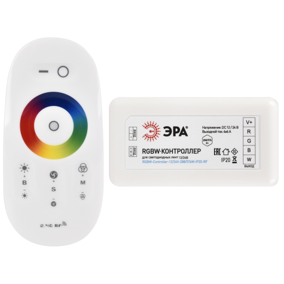 Купить оптом недорого Контроллер ЭРА для светодиодной ленты с радио пультом RGBW-Controller-12/24V-288/576W-IP20-RF