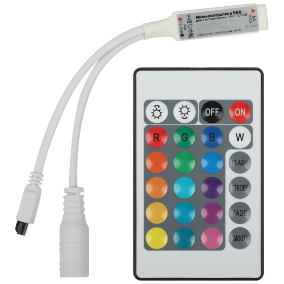 Купить оптом недорого Контроллер ЭРА мини для светодиодной ленты с ИК пультом RGBController-12/24V-72/144W-IP20-IR