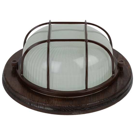 Купить оптом недорого Светильник ЭРА НБО 03-60-022 Кантри дерево/стекло решетка IP54 E27 max 60Вт D220 круг орех