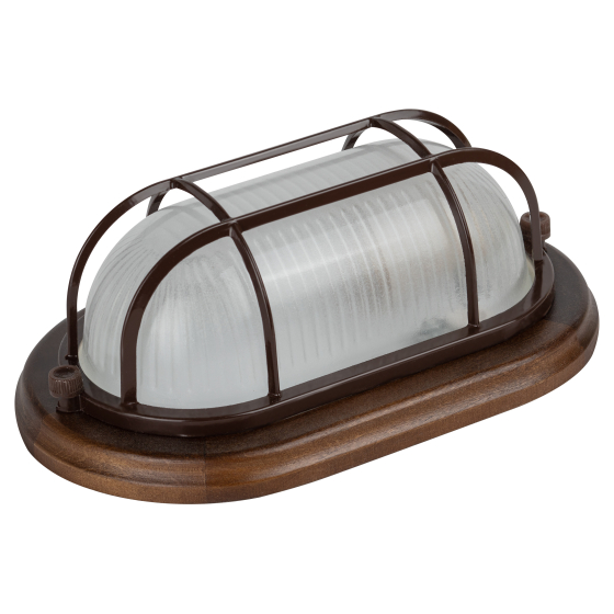 Купить оптом недорого Светильник ЭРА НБО 04-60-022 Кантри дерево/стекло решетка IP54 E27 max 60Вт 232х140 овал орех