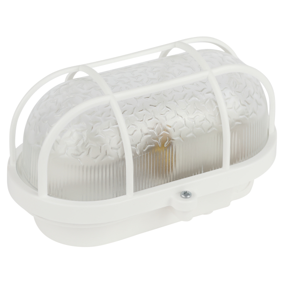 Купить оптом недорого Светильник ЭРА НБП 01-60-002 с решеткой Евро пластик/стекло IP53 E27 max 60Вт 184х115х90 овал белый