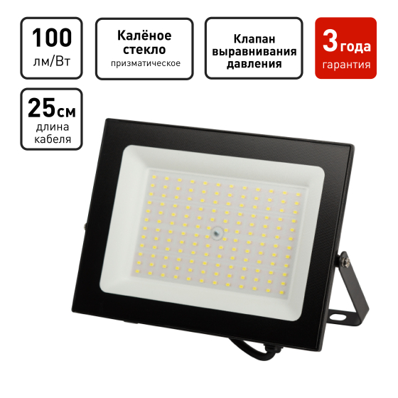 Купить оптом недорого Прожектор светодиодный уличный ЭРА PRO LPR-062-0-65K-100 100Вт 10000лм 6500К IP65 призма