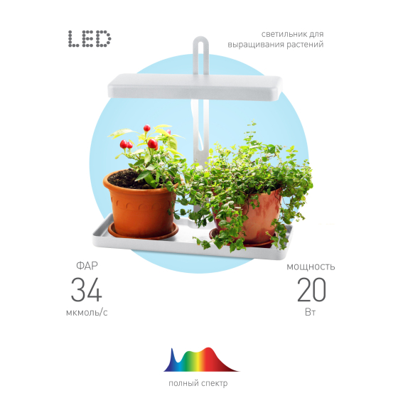 Купить оптом недорого Настольный светильник для растений ЭРА FITO-20W-QLED-W полного спектра 20 Вт белый