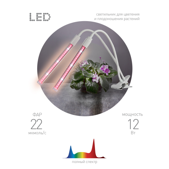 Купить оптом недорого Светильник для растений на прищепке ЭРА FITO-20W-АLED-L полного спектра 12 Вт белый
