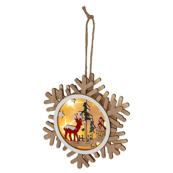 Купить оптом недорого Светильник ЭРА ENGDS-6L новогодний светодиодный Снежинка подвесной 15 см 2*ААА