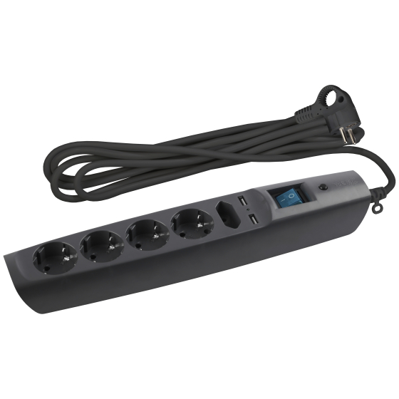 Купить оптом недорого Сетевой фильтр ЭРА SFU-5es-2m-B с надежной защитой с заземлением с выключателем 5 розеток 2м 2xUSB 10А черный