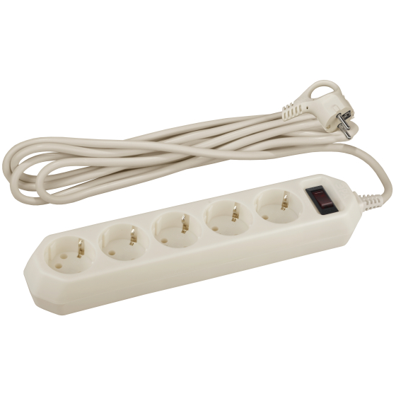 Купить оптом недорого Сетевой фильтр ЭРА USF-5es-3m-I с базовой защитой с заземлением с выключателем 5 розеток 3м 10А слоновая кость