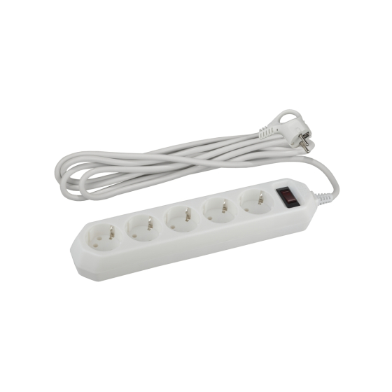Купить оптом недорого Сетевой фильтр ЭРА USF-5es-5m-W с базовой защитой с заземлением с выключателем 5 розеток 5м 10А белый