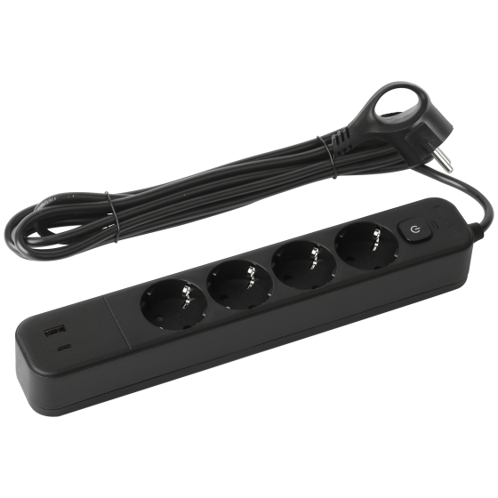 Купить оптом недорого Сетевой фильтр ЭРА USF-4es-3m-2xUSBAC-B с базовой защитой с заземлением с выключателем 4 розетки+2xUSBA+C 2