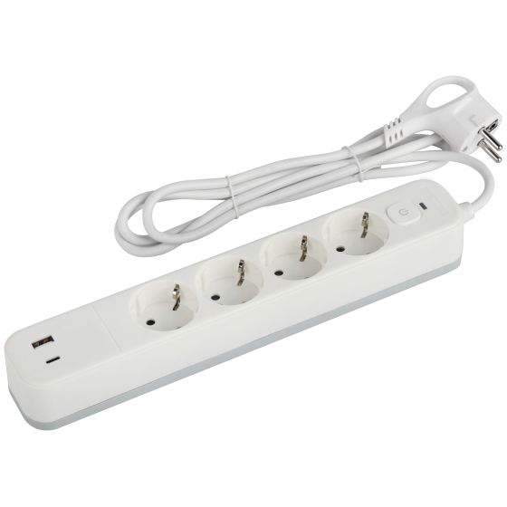 Купить оптом недорого Сетевой фильтр ЭРА USF-4es-3m-2xUSBAC-W с базовой защитой с заземлением с выключателем 4 розетки+2xUSBA+C 2