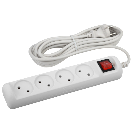 Купить оптом недорого Удлинитель электрический ЭРА U-4s-5m-2x1 без заземления c выключателем 4 розетки 5 м ПВС 2x1мм2 10А