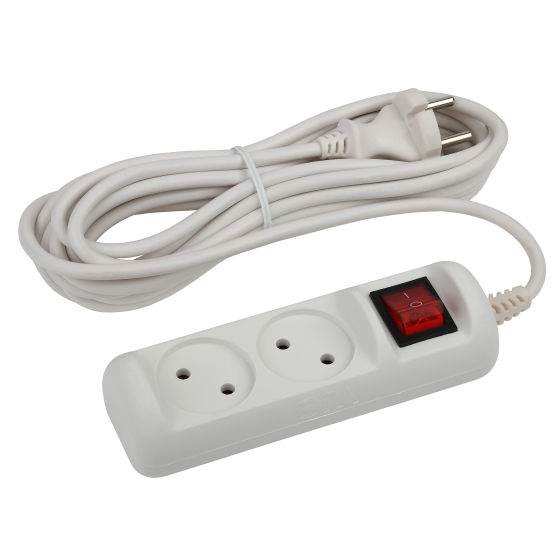 Купить оптом недорого Удлинитель электрический ЭРА U-2s-5m-2x1 без заземления c выключателем 2 розетки 5м ПВС 2x1мм2 10А