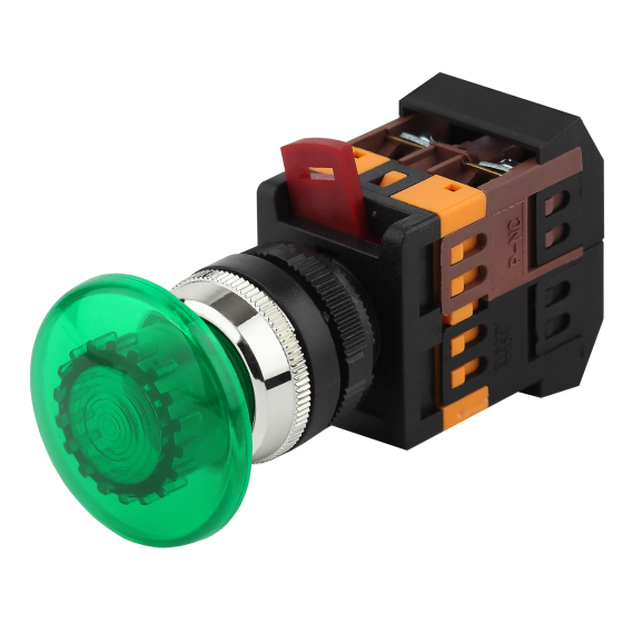 Купить оптом недорого Кнопка ЭРА BBG20-AELA-K06E AELA22 Грибок зеленый d22мм неон 240В 1з+1р