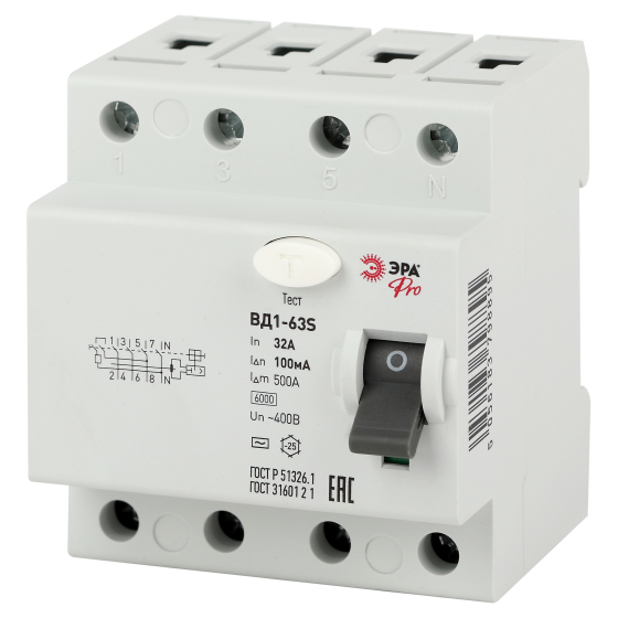 Купить оптом недорого УЗО ЭРА PRO NO-902-154 ВД1-63S 4P 32А 100мА
