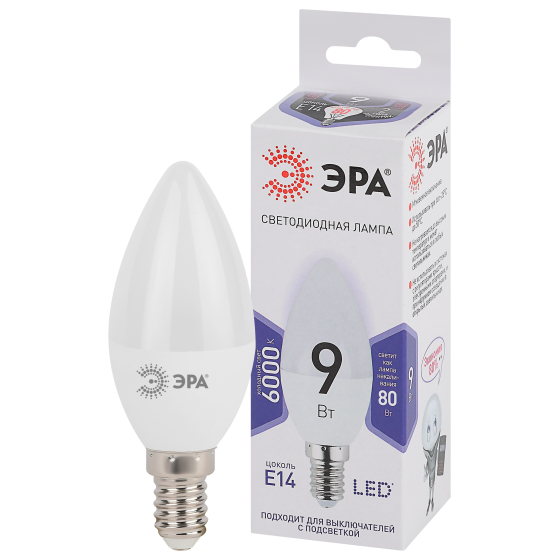 Купить оптом недорого Лампочка светодиодная ЭРА STD LED B35-9W-860-E14 E14 / Е14 9Вт свеча холодный дневной свет
