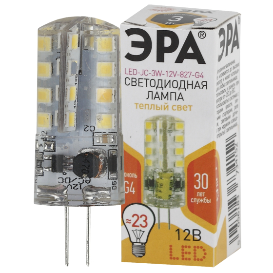 Купить оптом недорого Лампочка светодиодная ЭРА STD LED JC-3W-12V-827-G4 G4 3Вт капсула теплый белый свет