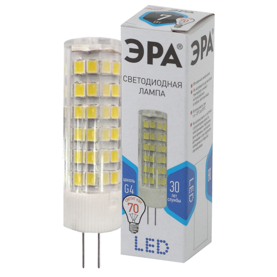 Купить оптом недорого Лампочка светодиодная ЭРА STD LED JC-7W-220V-CER-840-G4 G4 7Вт керамика капсула нейтральный белый свет