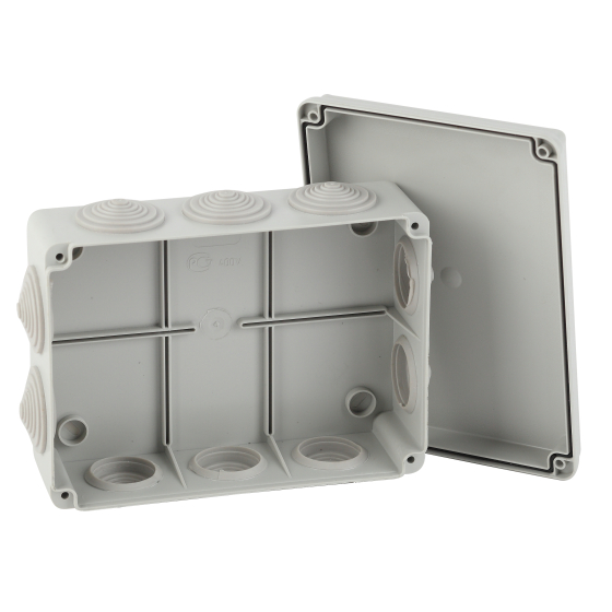 Купить оптом недорого Распаячная коробка ЭРА KORv-190-140-70-10g открытой установки серая 190х140х70мм на винтах 10 гермовводов IP55