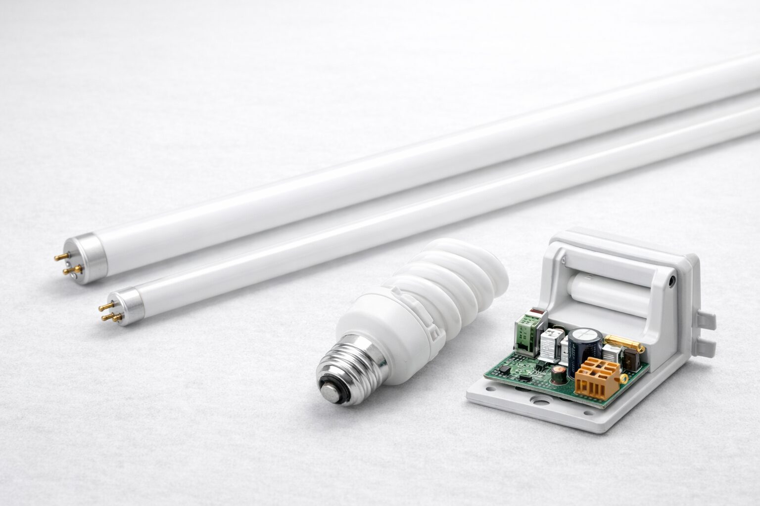 Ассортимент люминесцентных ламп (ЛЛ) дневного света разных мощностей и типов