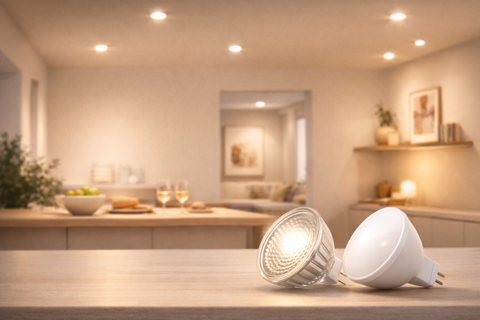 Современные LED лампы GU5.3 для акцентного и общего освещения Светодиодные лампы GU5.3 (форма MR16) в точечных светильниках на подвесном потолке